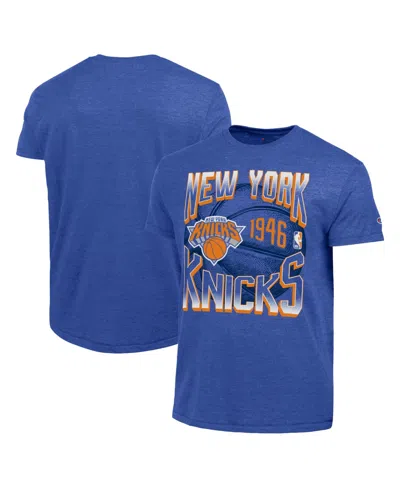 Champion Men's Royal New York Knicks Basketball Background Tri-blend T-shirt In Blue