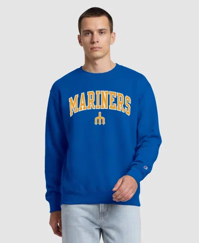 Champion Men's Royal Seattle Mariners Fleece Crew Sweatshirt In Multi
