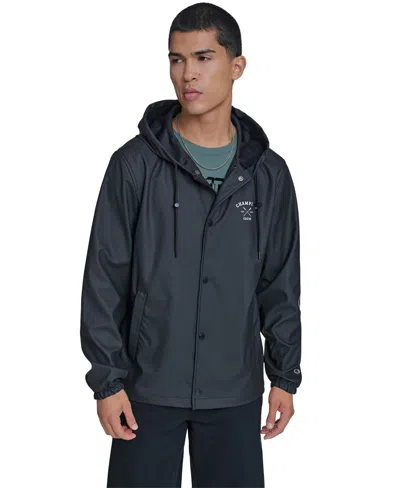 Champion Men's Rubberized Hooded Rain Jacket In Black