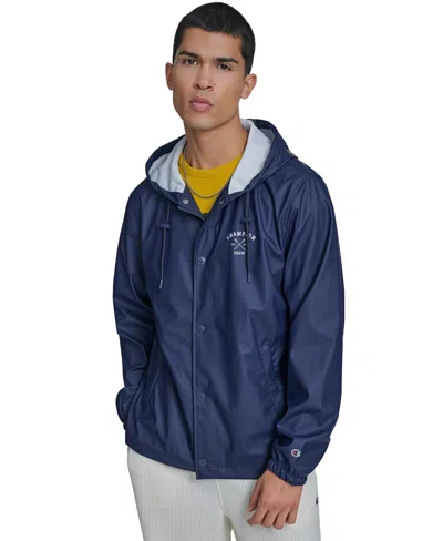 Champion Men's Rubberized Hooded Rain Jacket In Blue