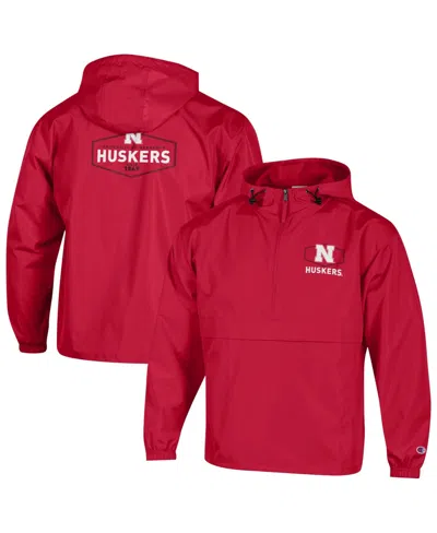 Champion Men's Scarlet Nebraska Huskers Delay Packable Half-zip Jacket In Red