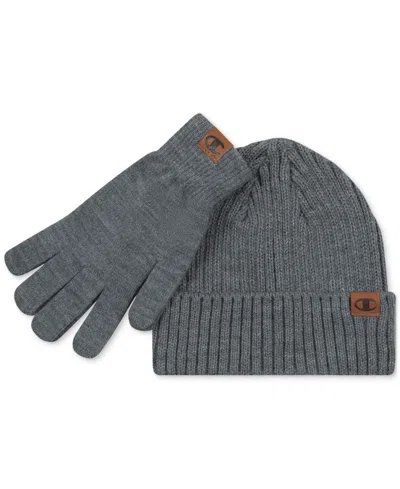 Champion Men's Shift 2-pc. Ribbed-knit Beanie & Gloves Set In Dark Grey