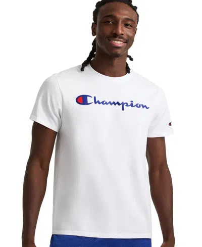 Champion Men's Mvp Script Logo Short-sleeve Crewneck T-shirt In White