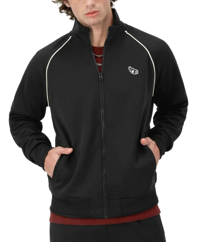 Champion Men's Standard-fit Piped Full-zip Tricot Track Jacket In Black