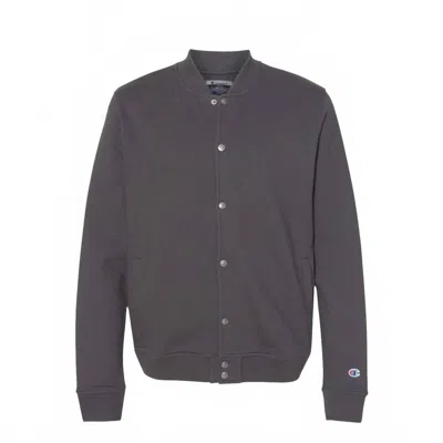 Champion Men Varsity Bomber Jacket In Charcoal Gray
