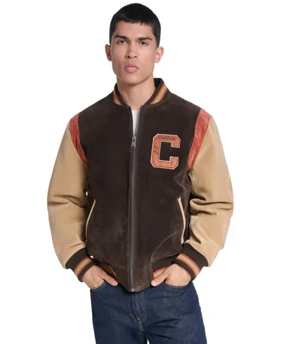 Champion Men's Varsity Faux Suede Full-zip Jacket In Tan
