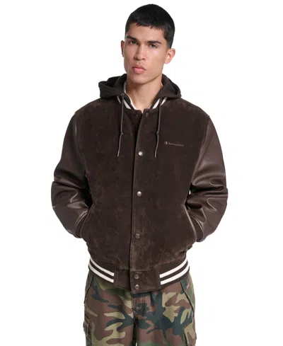 Champion Men's Varsity Faux Suede Leather Jacket In Burgundy