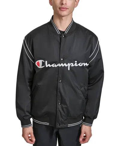 Champion Men's Varsity Logo Bomber Jacket In Black
