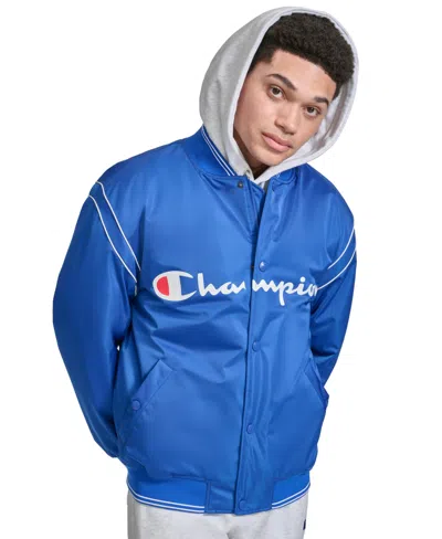 Champion Men's Varsity Logo Bomber Jacket In Surf The Web
