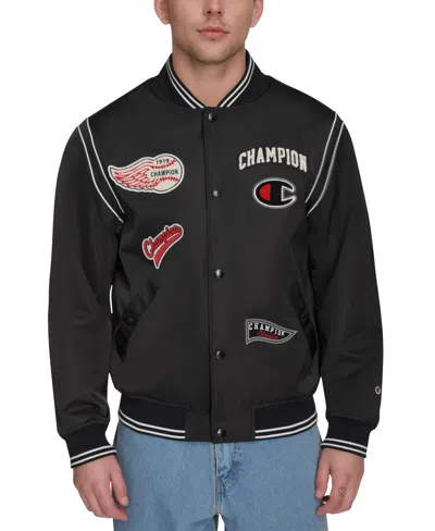Champion Men's Varsity Patch Bomber Jacket In Black