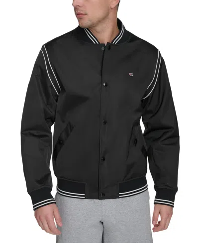 Champion Men's Varsity Stripe Bomber Jacket In Black