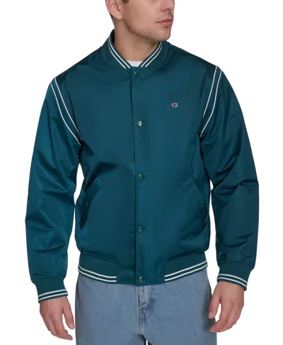 Champion Men's Varsity Stripe Bomber Jacket In Green