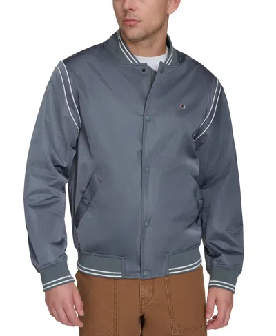 Champion Men's Varsity Stripe Bomber Jacket In Gray