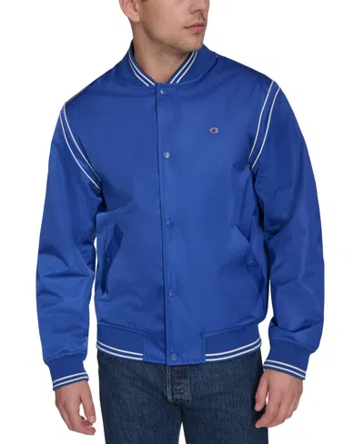 Champion Men's Varsity Stripe Bomber Jacket In Blue