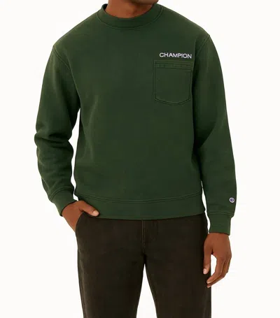 Champion Men's Washed Pocket Crewneck Sweatshirt In Forest Green