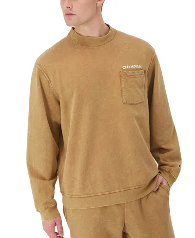 Champion Men's Washed Pocket Crewneck Sweatshirt In Md Briefly