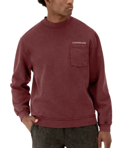 Champion Men's Washed Pocket Crewneck Sweatshirt In Md Maroon