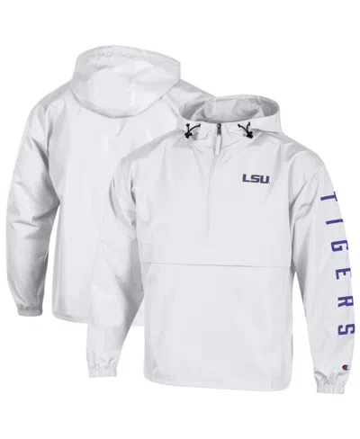 Champion Men's White Lsu Tigers Cloud Packable Half-zip Hooded Jacket In Multi