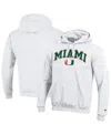 Champion Men's White Miami Hurricanes Arch Over Logo Pullover Hoodie In Gray