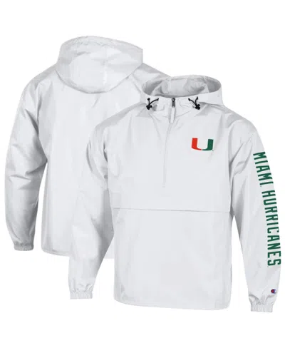 Champion Men's White Miami Hurricanes Cloud Packable Half-zip Hooded Jacket In Neutral