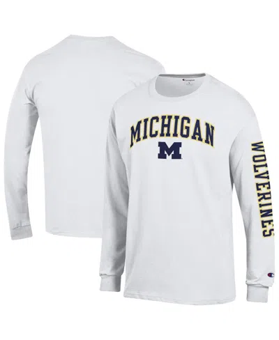 Champion Men's White Michigan Wolverines Arch Over Logo 2-hit Long Sleeve T-shirt