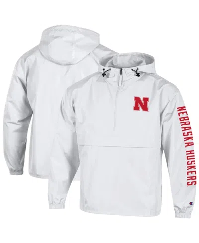 Champion Men's White Nebraska Huskers Cloud Packable Half-zip Hooded Jacket In Multi