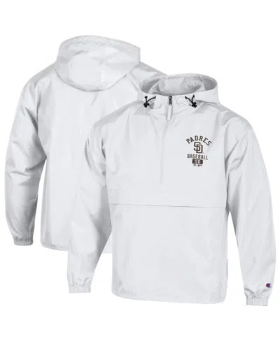 Champion Men's White San Diego Padres Packable Windbreaker Half-zip Sweatshirt In Gray