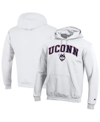 Champion Men's White Uconn Huskies Arched Logo Fleece Pullover Hoodie