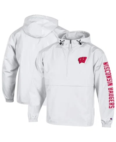Champion Men's White Wisconsin Badgers Cloud Packable Half-zip Hooded Jacket