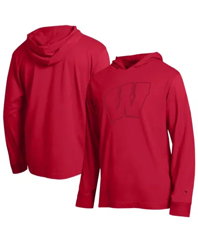 Champion Men's Wisconsin Badgers Tonal All-star Graphic Dropped-shoulders Long Sleeve Hooded Sweatshirt In Red