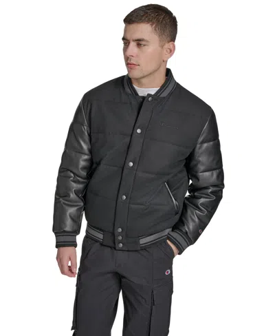 Champion Men's Wool Blend Quilted Puffer Jacket In Black