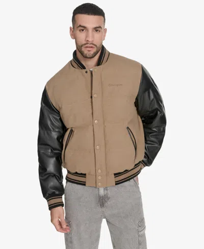 Champion Men's Wool Blend Quilted Puffer Jacket In Brown