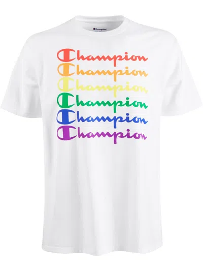 Champion Mens Heathered Crew Neck Logo T-shirt In White