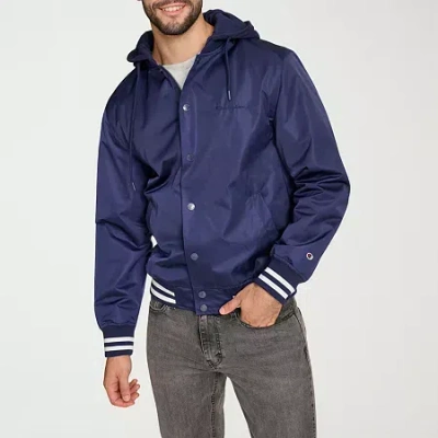 Champion Mens Hooded Midweight Bomber Jacket In Blue