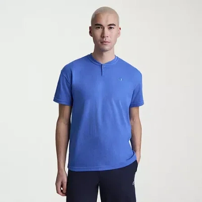 Champion Mens Short Sleeve Regular Fit Henley Shirt In Blue