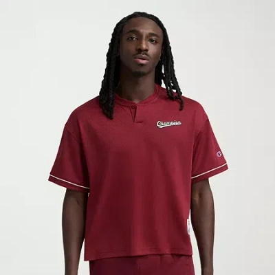 Champion Mens Short Sleeve Regular Fit Henley Shirt In Red