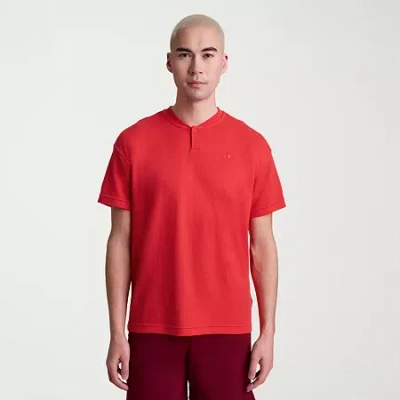 Champion Mens Short Sleeve Regular Fit Henley Shirt In Red