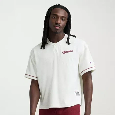 Champion Mens Short Sleeve Regular Fit Henley Shirt In White