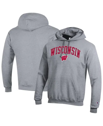 Champion Men'sâ Red Wisconsin Badgers Arched Logo Fleece Pullover Hoodie In Gray