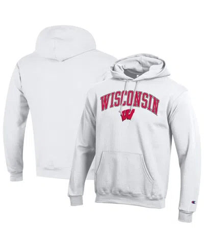 Champion Men'sâ Red Wisconsin Badgers Arched Logo Fleece Pullover Hoodie In White