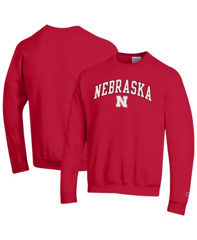 Champion Men'sâ Scarlet Nebraska Huskers Arch Over Logo Pullover Sweatshirt In Red