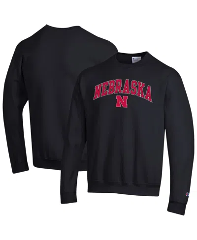 Champion Men'sâ Scarlet Nebraska Huskers Arch Over Logo Pullover Sweatshirt In Black