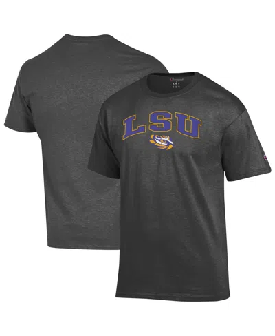 Champion Men'sâ Charcoal Lsu Tigers Arch Over Logo T-shirt In Gray