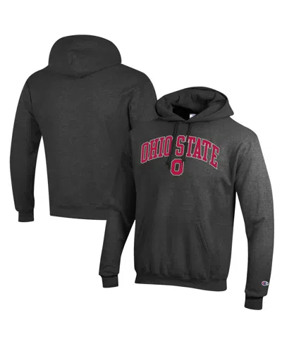 Champion Men'sâ Charcoal Ohio State Buckeyes Arched Logo Fleece Pullover Hoodie In Black