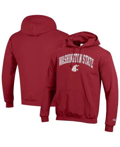Champion Men'sâ Crimson Washington State Cougars Arched Logo Fleece Pullover Hoodie In Red