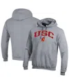 Champion Men'sâ Heather Gray Usc Trojans Arch Over Logo Pullover Hoodie In Gray