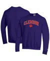 Champion Men'sâ Purple Clemson Tigers Arch Over Logo Pullover Sweatshirt In Brown