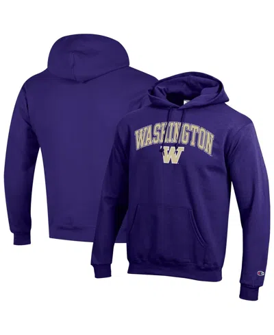 Champion Men'sâ Purple Washington Huskies Arched Logo Fleece Pullover Hoodie In Blue