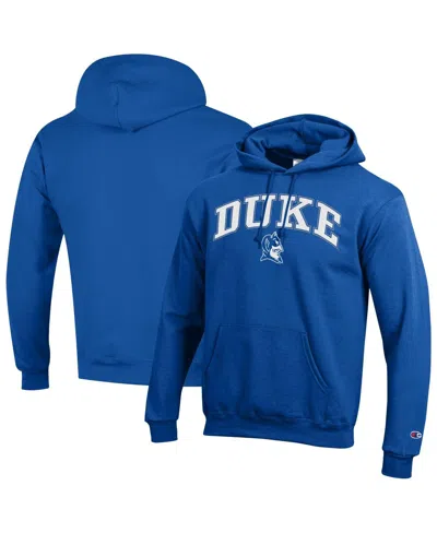 CHAMPION MEN'SÂ ROYAL DUKE BLUE DEVILS ARCH OVER LOGO PULLOVER HOODIE