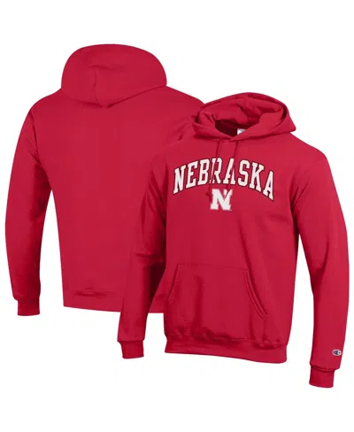 Champion Men'sâ Scarlet Nebraska Huskers Arched Logo Fleece Pullover Hoodie In Red